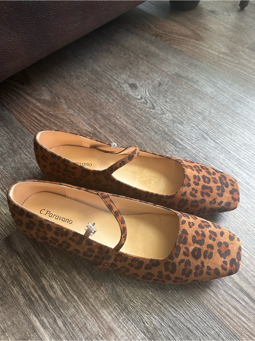 Caparros Leopard Print Mary Jane Flats - Tan/Black